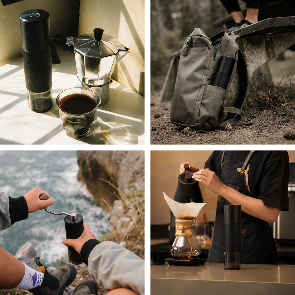 Coffee lovers sharing home and outdoor brewing moments with the Lopder MAXA