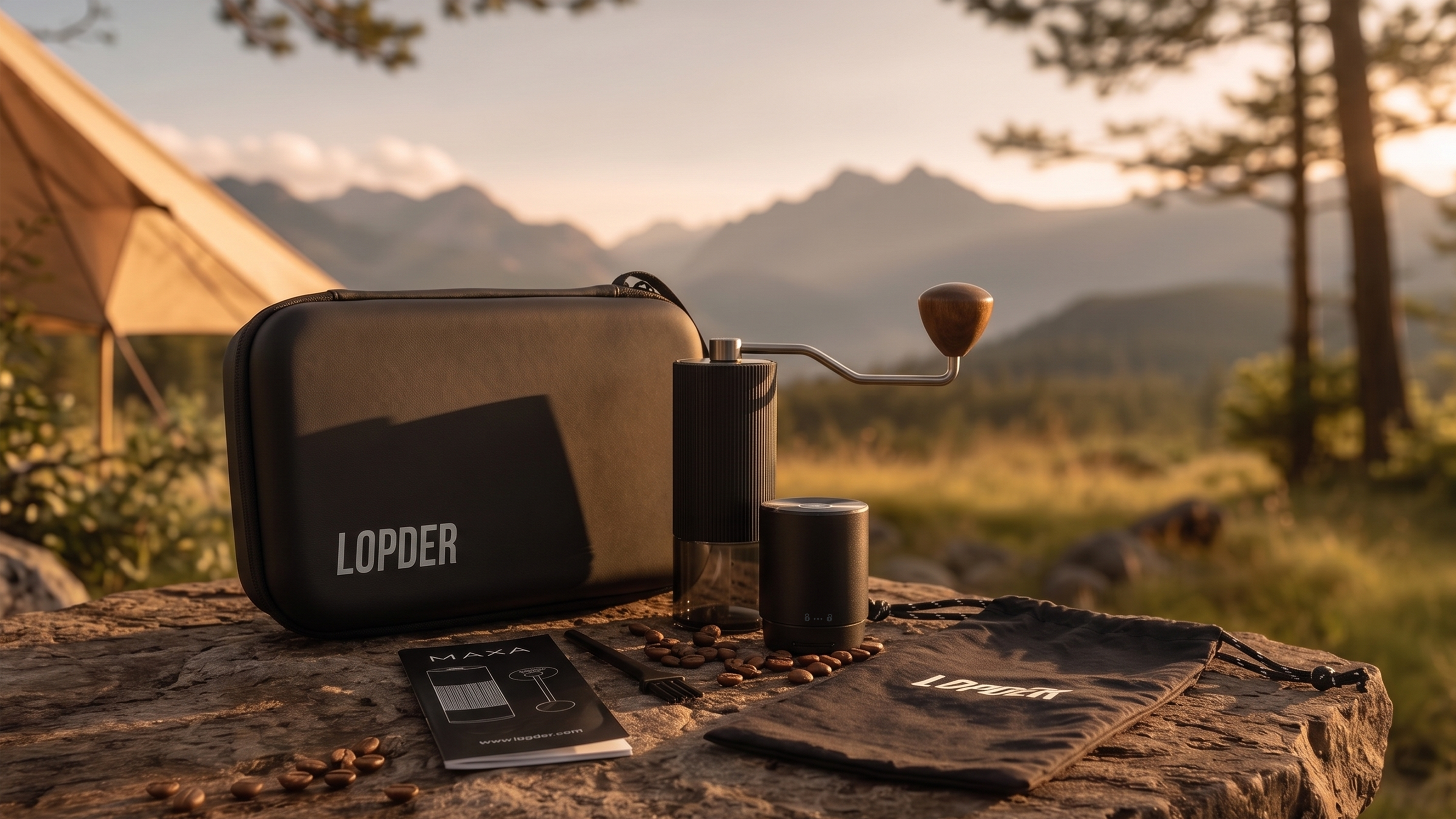 Durable aluminum body and walnut hand crank of the Lopder MAXA grinder
