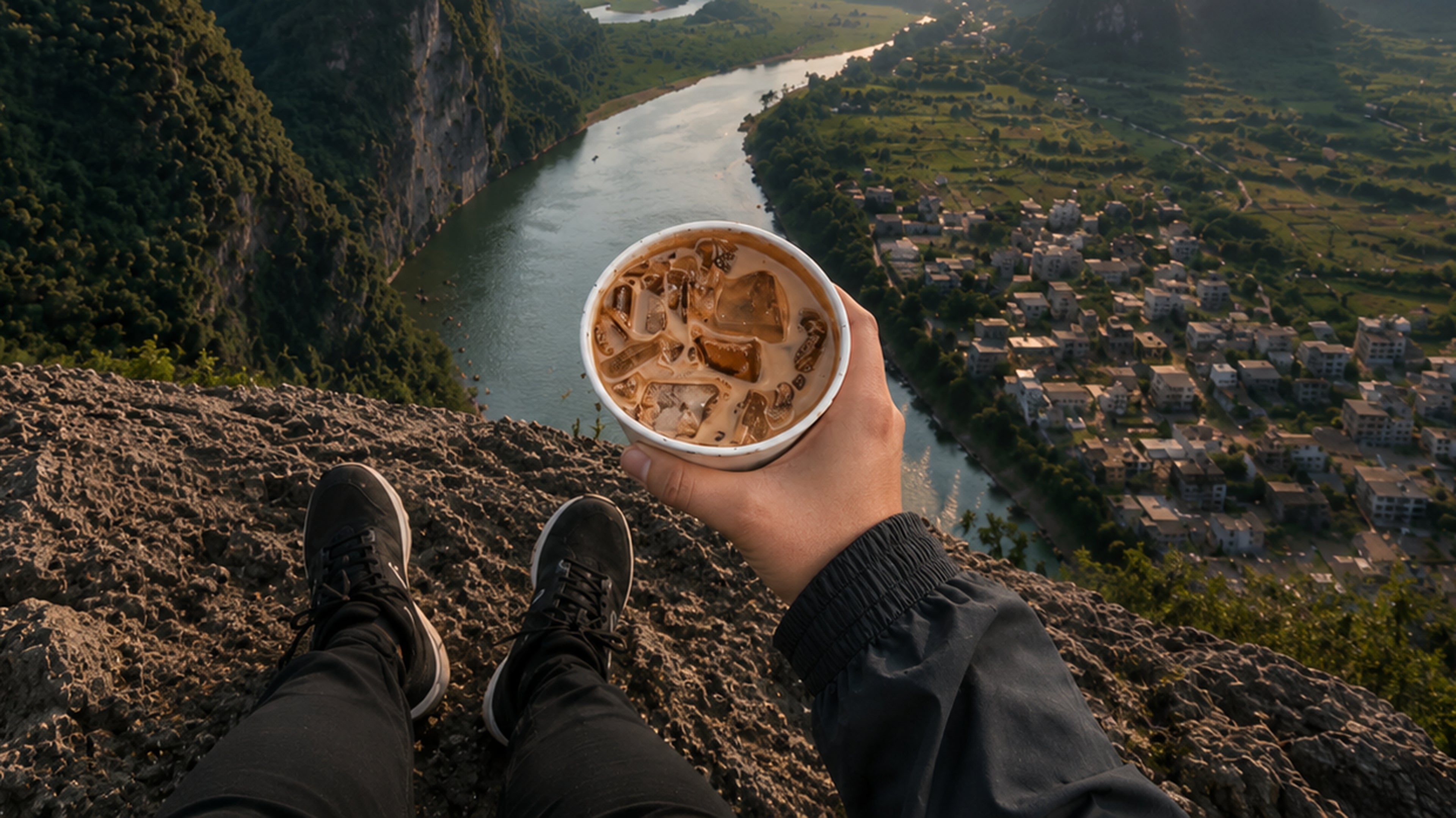 Iced coffee enjoyed outdoors after traveling with the Lopder MAXA